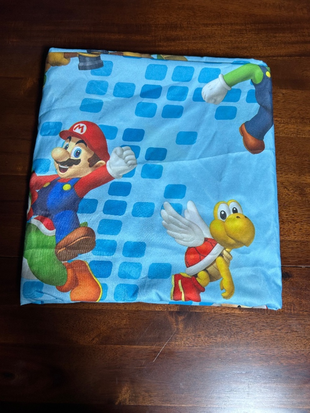 Super Mario Bros Twin Flat Sheet Nintendo Gaming Blue Pixel Pattern